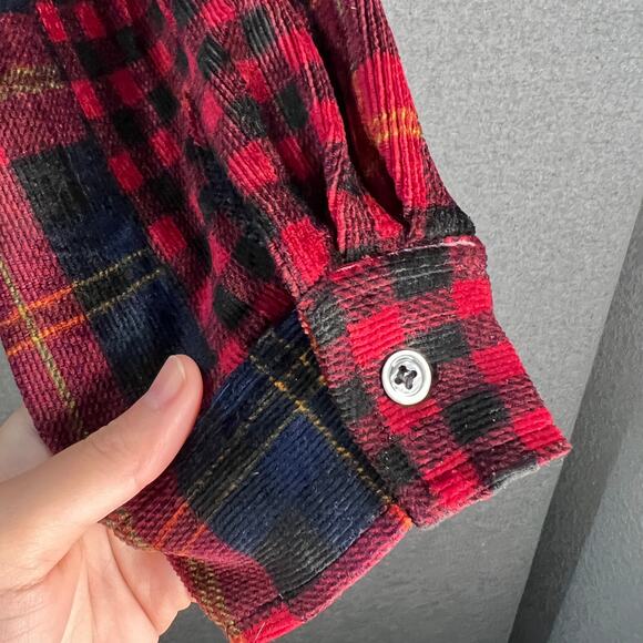 Susan Graver Weekend Regular Plaid Knit Corduroy Button Up Sh Red/Navy X-Large - Picture 10 of 11